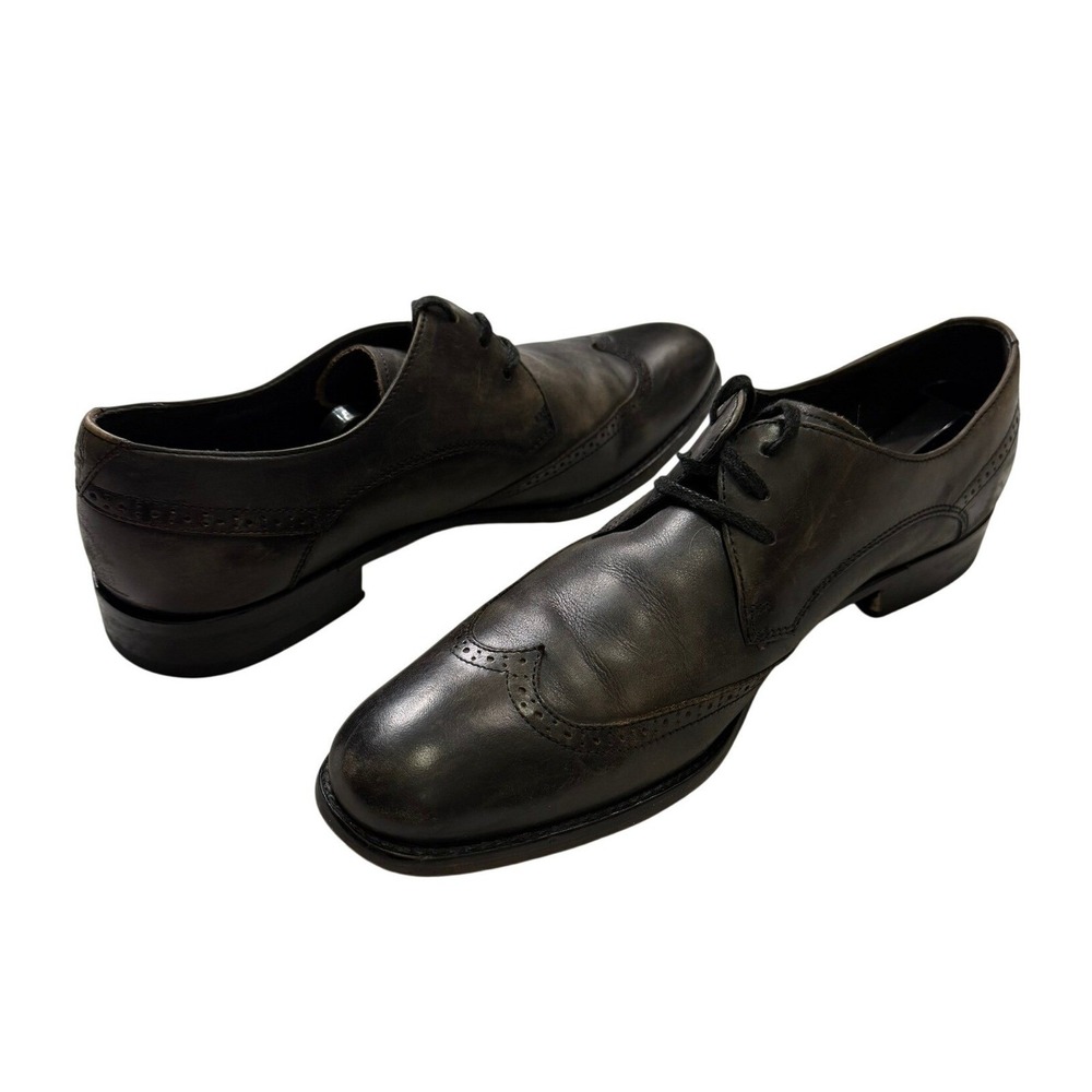 John Varvatos Star USA Mens Wingtip Derby Leather Shoes Distressed Grey Black